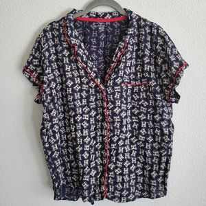 Tommy Hilfiger Blue Button up short sleeve sleep shirt Allover print Size L